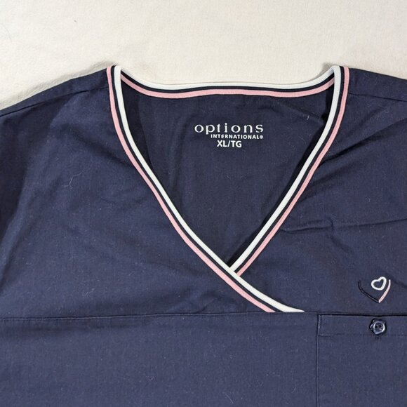 OPTIONS INTERNATIONAL NURSE SCRUB TOP SHIRT SHORT SLEEVE PINK AND BLUE SIZE XL - Picture 9 of 16